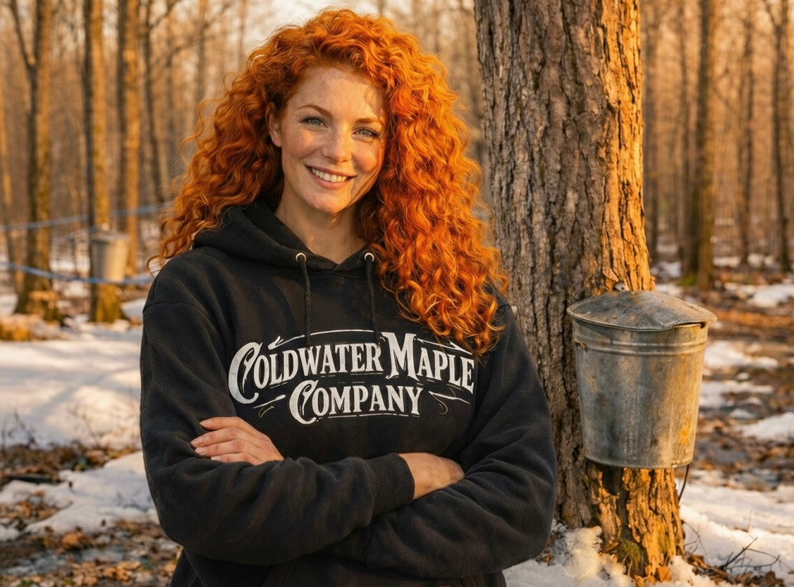 “Sweetwater” Lifestyle Hoodie in Schoolhouse Blackboard with chalk-white Coldwater Maple Company print